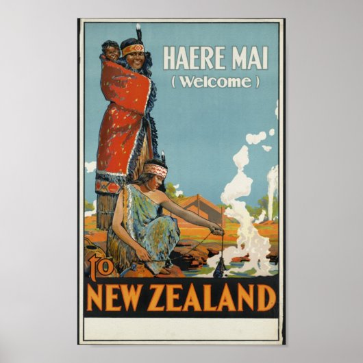 Haere Mai Welkom in Nieuw-Zeeland, retro reiskunst Poster (Voorkant)