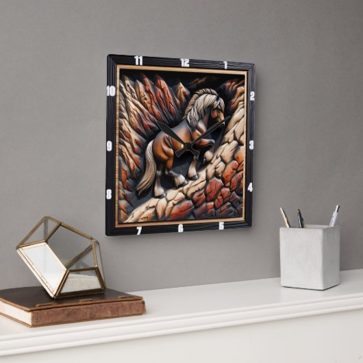 Haflinger Ascent Wood Wild Custom Vierkante Klok (Kantoor)