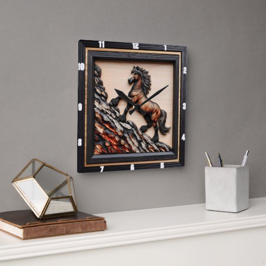 Haflinger Ascent: Zwart Bruin Hout Custom Vierkante Klok (Kantoor)