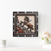 Haflinger Ascent: Zwart Bruin Hout Custom Vierkante Klok (Huis)