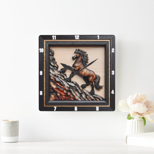 Haflinger Ascent: Zwart Bruin Hout Custom Vierkante Klok (Huis)