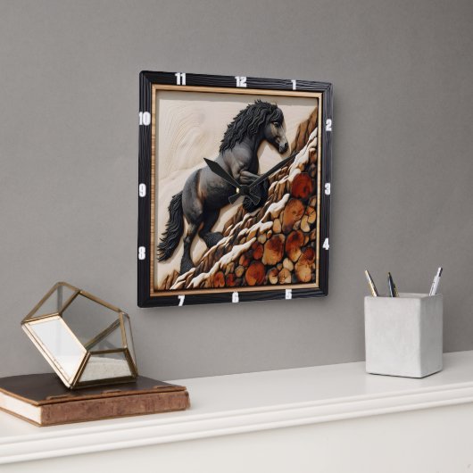 Haflinger Climb: Hout Art Custom Hue Vierkante Klok (Kantoor)