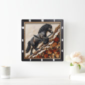 Haflinger Climb: Hout Art Custom Hue Vierkante Klok (Huis)