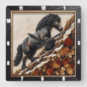Haflinger Climb: Hout Art Custom Hue Vierkante Klok (Voorkant)