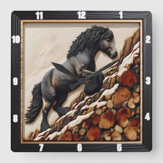 Haflinger Climb: Hout Art Custom Hue Vierkante Klok (Voorkant)