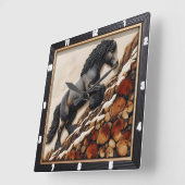 Haflinger Climb: Hout Art Custom Hue Vierkante Klok (Hoek)