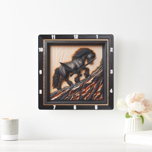 Haflinger Climb: Hout Art Custom Palette Vierkante Klok (Huis)