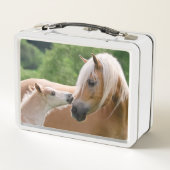 Haflinger Cute Horses Foal and Mama Cuddling Kiss  (Achterkant)