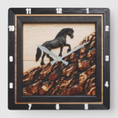 Haflinger Hillside: Houtkunst Custom Style Vierkante Klok (Voorkant)