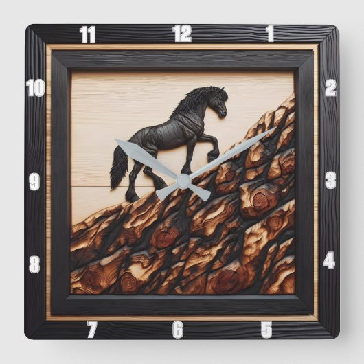 Haflinger Hillside: Houtkunst Custom Style Vierkante Klok (Voorkant)