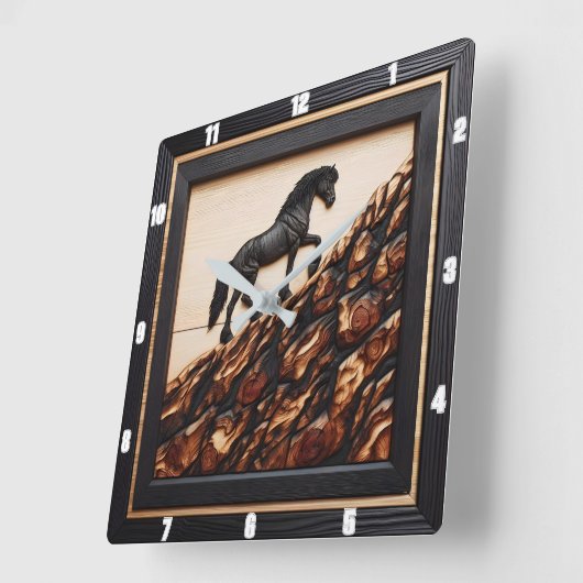 Haflinger Hillside: Houtkunst Custom Style Vierkante Klok (Hoek)