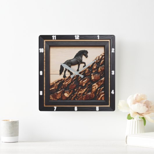 Haflinger Hillside: Houtkunst Custom Style Vierkante Klok (Huis)