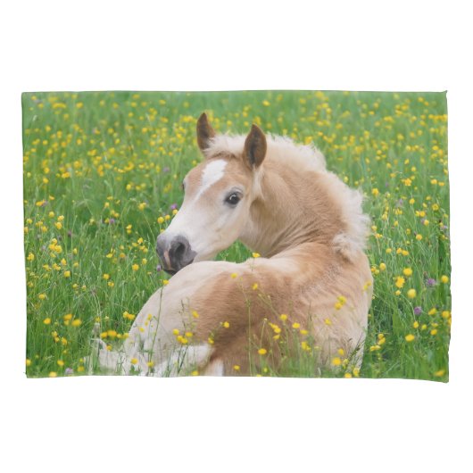 Haflinger Horse Cute Foal Flowerbed Pillow-Hoesje Kussensloop (Voorkant)