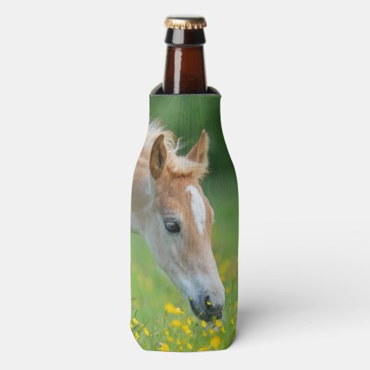 Haflinger Horse Cute Foal Flowers, Bottle-Jacket Flesjeskoeler (Fles Voorkant)