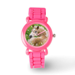 Haflinger Horse Cute Foal in Flowerbed dial-bord Horloge