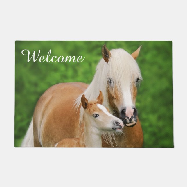 Haflinger Horse Cute Foal Kiss Mum Foto _ Welkom Deurmat (Voorkant)