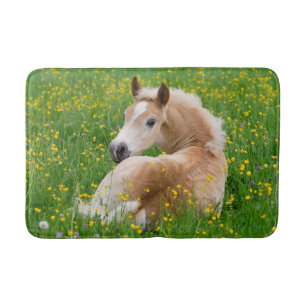 Haflinger Horse Cute Foal Resting Flowerbed - soft Badmat
