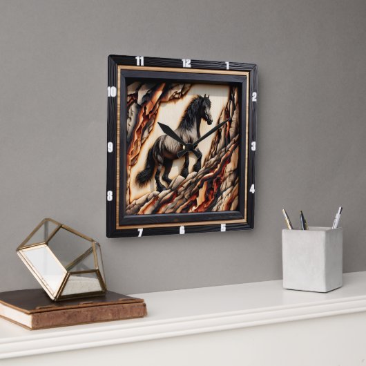 Haflinger Horse: Hout Art Style Hue Vierkante Klok (Kantoor)