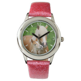 Haflinger Horses Cute Foal Kiss Mum / dial-bord Horloge