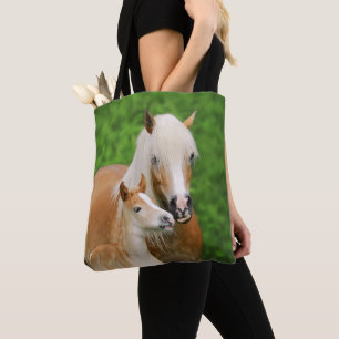 Haflinger Horses Cute Foal Kiss Mum Photo — Tote Bag