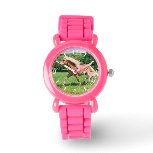 Haflinger Horses Leuke veulens Run Funny - wijzerp Horloge (Voorkant)