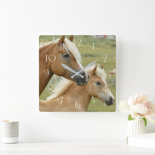 Haflinger-paard en -foelie vierkante klok (Huis)