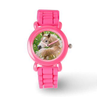 Haflinger Paard Leuk Veulen in Bloembed wijzerplaa Horloge