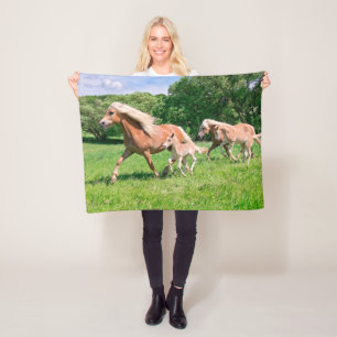 Haflinger-paarden met Cute Foals met Funny Photo / Fleece Deken