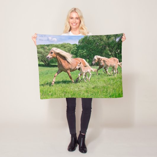 Haflinger-paarden met Cute Foals met Funny Photo / Fleece Deken (In situ)