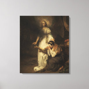 Hagar en de engel (door Carel Fabritius) Canvas Afdruk