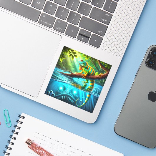 Hagedis en monster sticker (Laptop met iPhone)