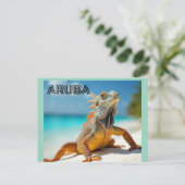 Hagedis geniet van het strand op Aruba Feestdagenkaart (Staand voorkant)