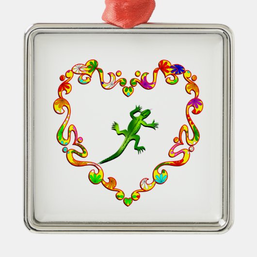 hagedis in het Fancy hart Metalen Ornament (Voorkant)