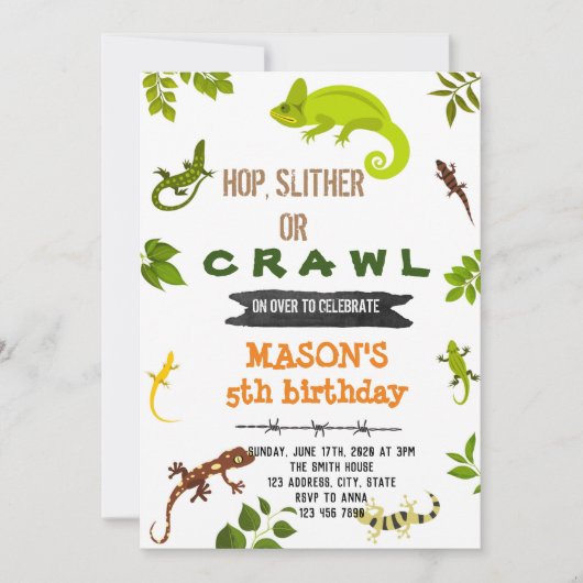 Hagedis reptiel verjaardagsthema kaart (Voorkant)