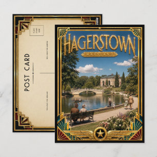 Hagerstown Maryland Vintage Art Deco Gouden Tijdpe Briefkaart