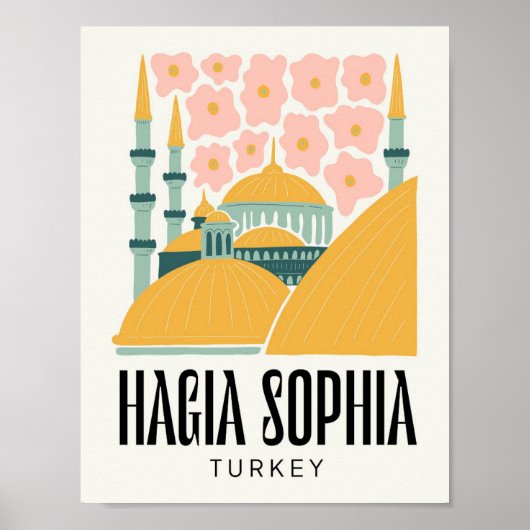 Hagia Sophia Istanbul Turkije reizen bloemen Poster (Voorkant)