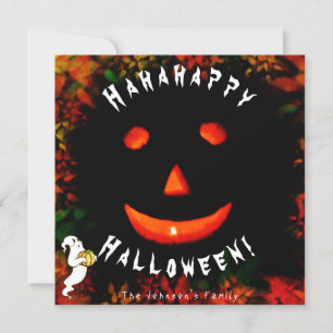 Hahagelukkig Halloween Pompoen Gezicht Levendige B Feestdagenkaart