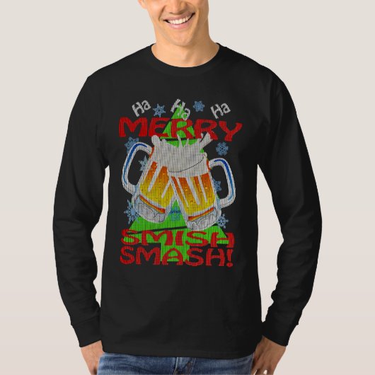 HaHaHa MERRY SMISHSMASH   Holiday Beer Drinking T-shirt (Voorkant)
