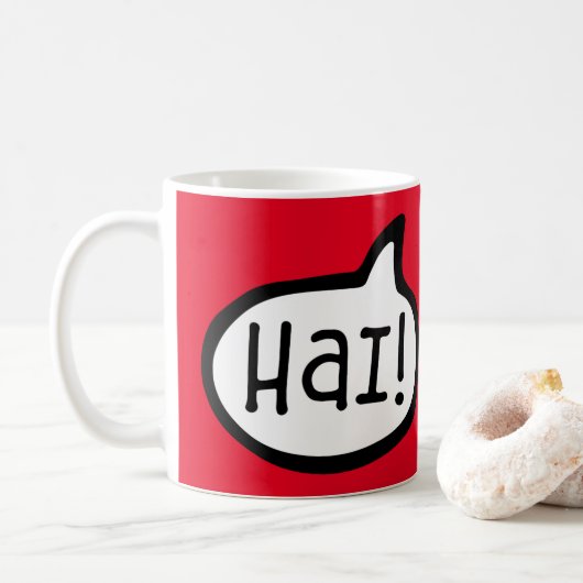 Hai! hallo in Manx, eiland Man Koffiemok (Met donut)