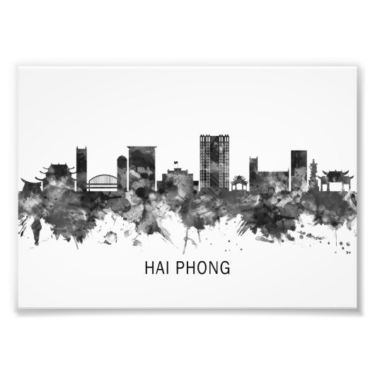 Hai Phong Vietnam Skyline BW Foto Afdruk (Voorkant)