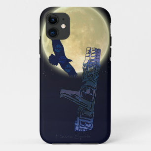 Haida Eagle, Full Moon & Totem Pole Native Art iPhone 11 Hoesje