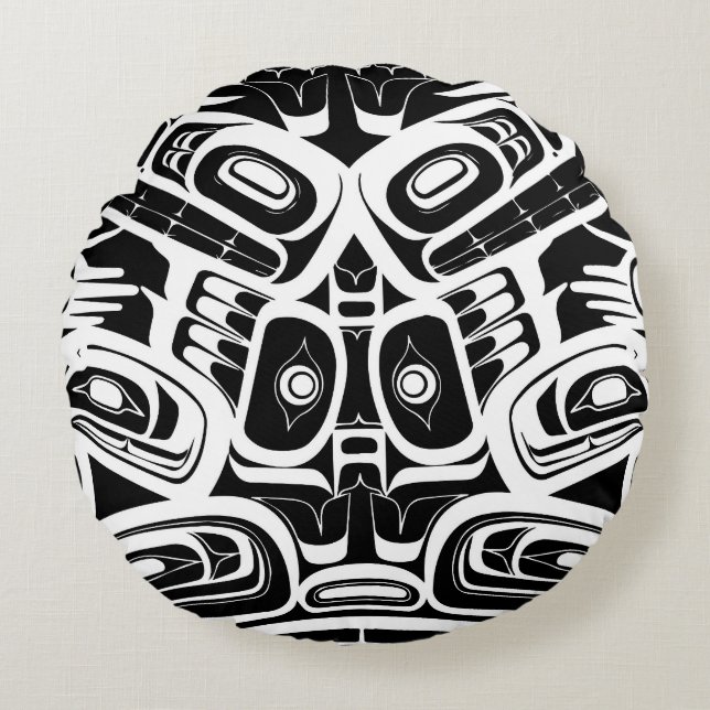 Haida Eagle Thunderbird Northwest Columbia Rond Kussen (Voorkant)