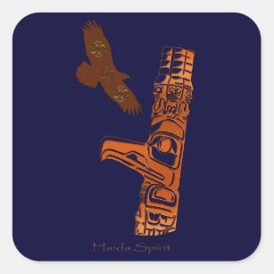 Haida Eagle & Totem Pole Vierkante Sticker
