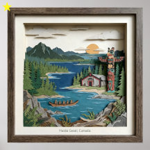 Haida Gwaii B.C. Canada Papieren Collage Diorama