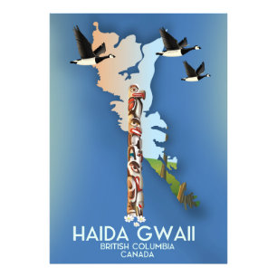 haida gwaii British Columbia Canadian map Foto Afdruk