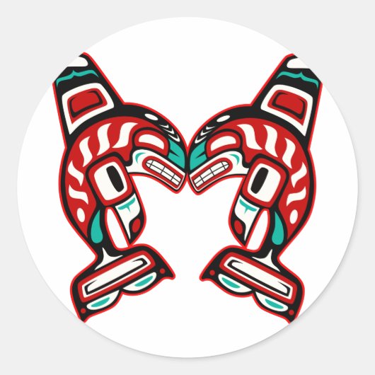 Haida Indian Killer Whales Orca Ronde Sticker (Voorkant)