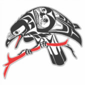 Haida Raven Black & Red Bird Pacific Northwest Sticker (Voorkant)