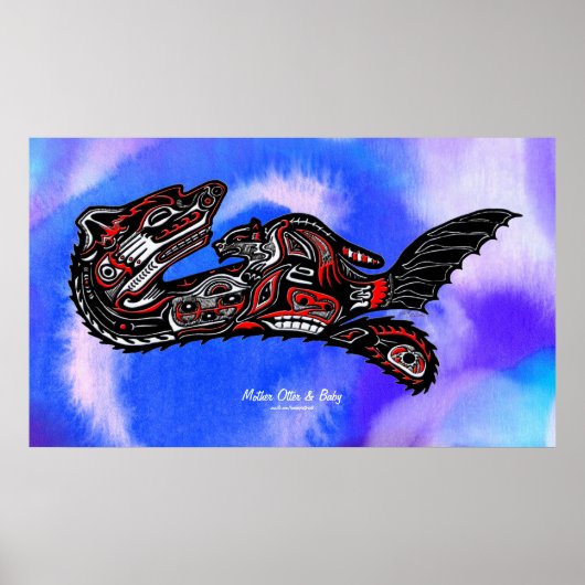 "HAIDA SPIRIT" Moeder Otter & Baby Haida Art Print (Voorkant)