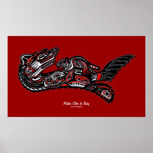 "HAIDA SPIRIT" Moeder Otter & Baby Haida Art Print (Voorkant)
