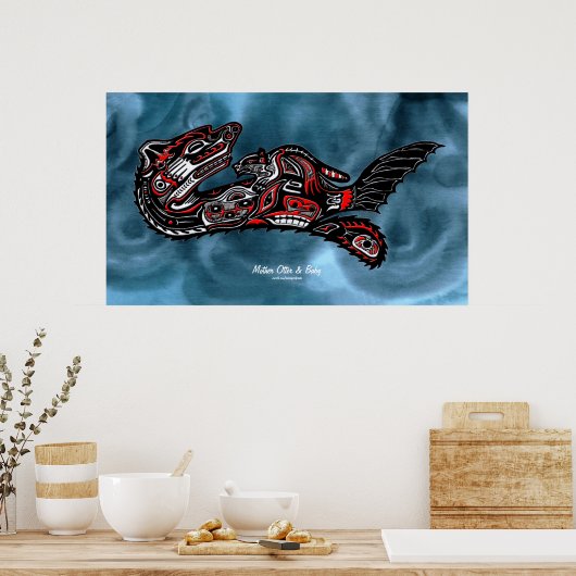 "HAIDA SPIRIT" Moeder Otter & Baby Haida Art Print (Keuken)